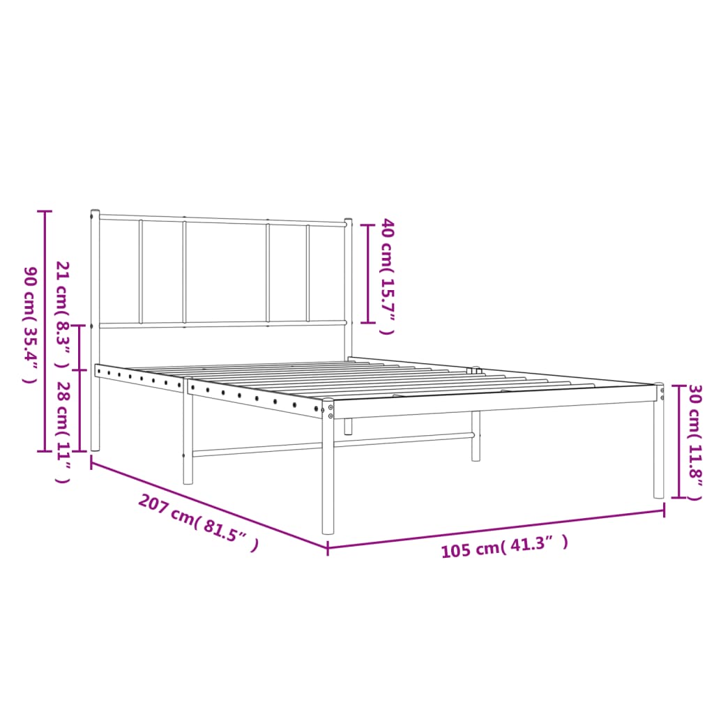 vidaXL Bedframe met hoofdbord metaal zwart 100x200 cm