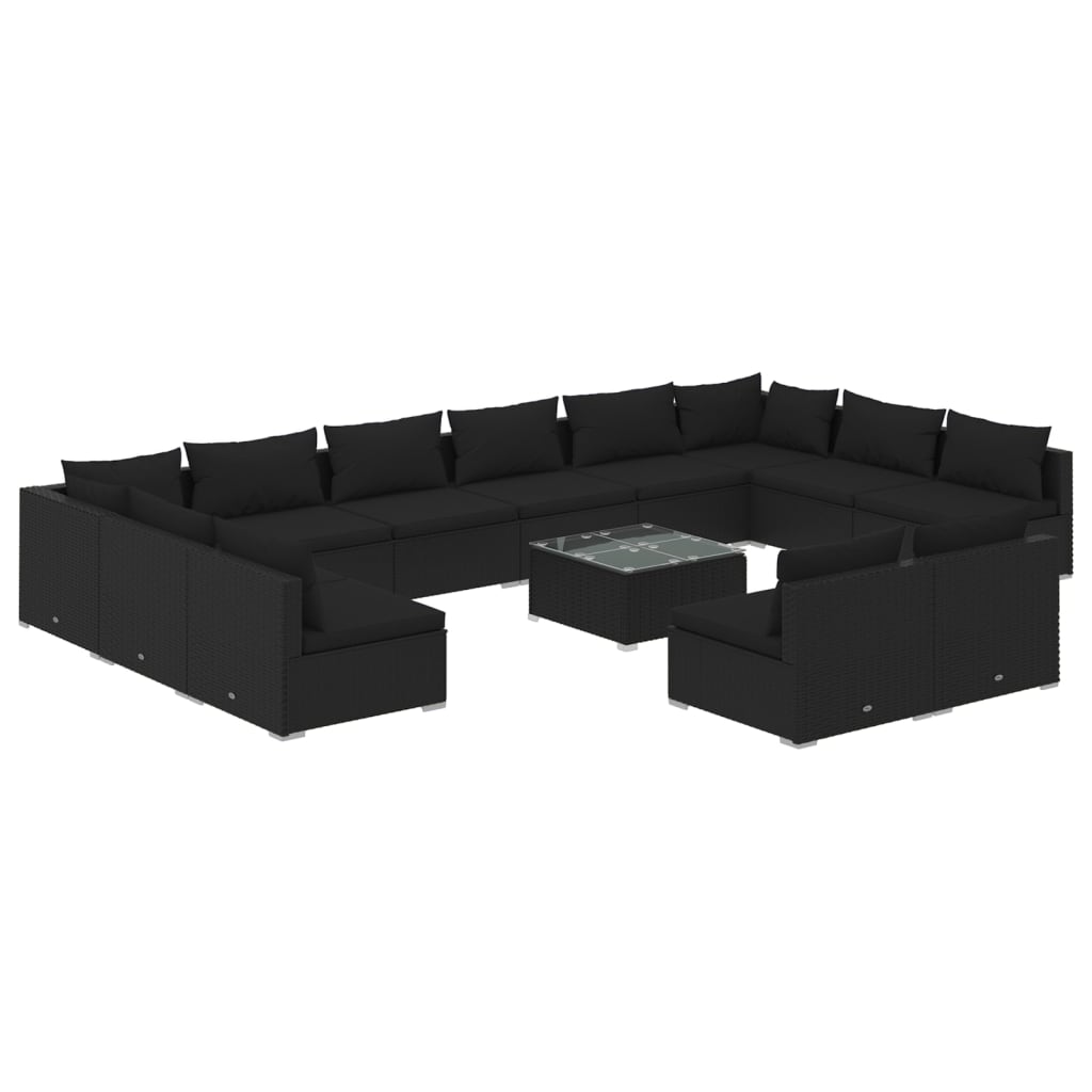 vidaXL 13-delige Loungeset met kussens poly rattan zwart