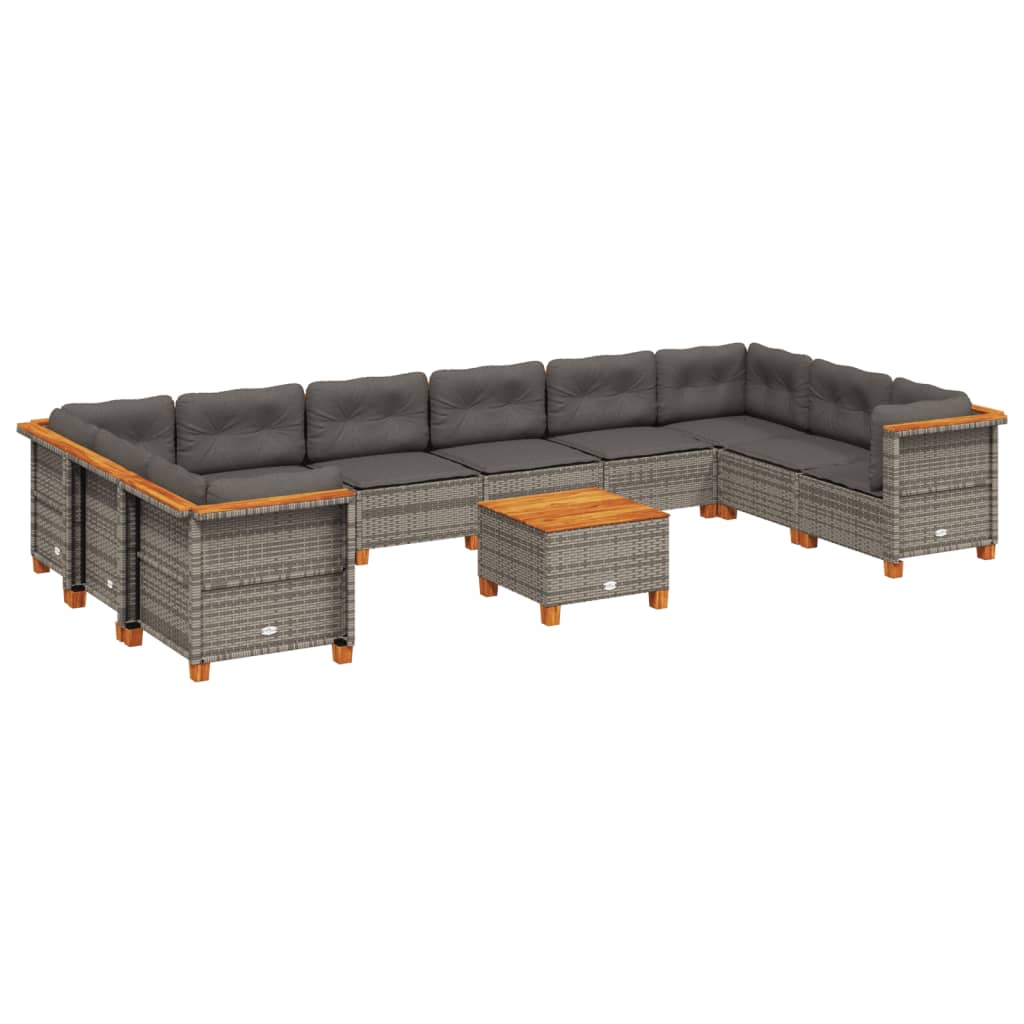 vidaXL 11-delige Loungeset met kussens poly rattan grijs