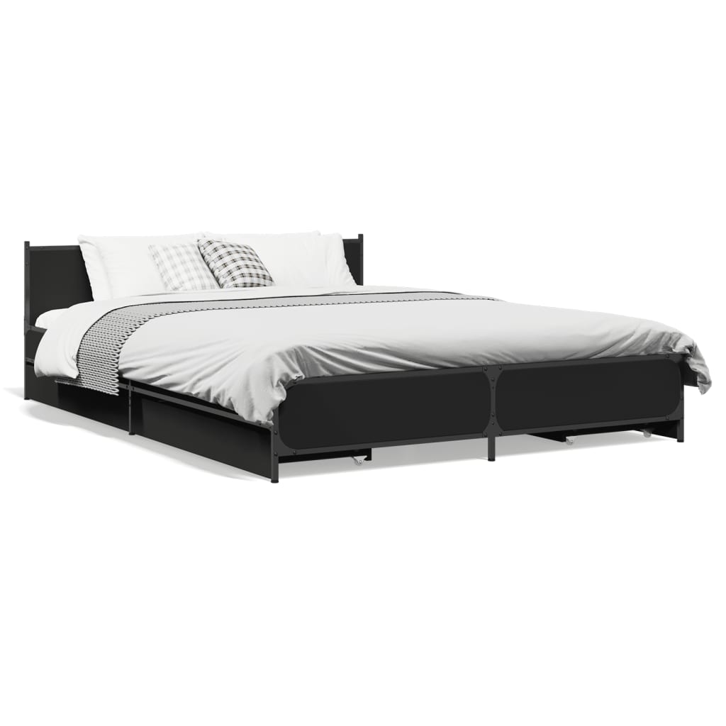 vidaXL Bedframe met lades bewerkt hout zwart 140x190 cm