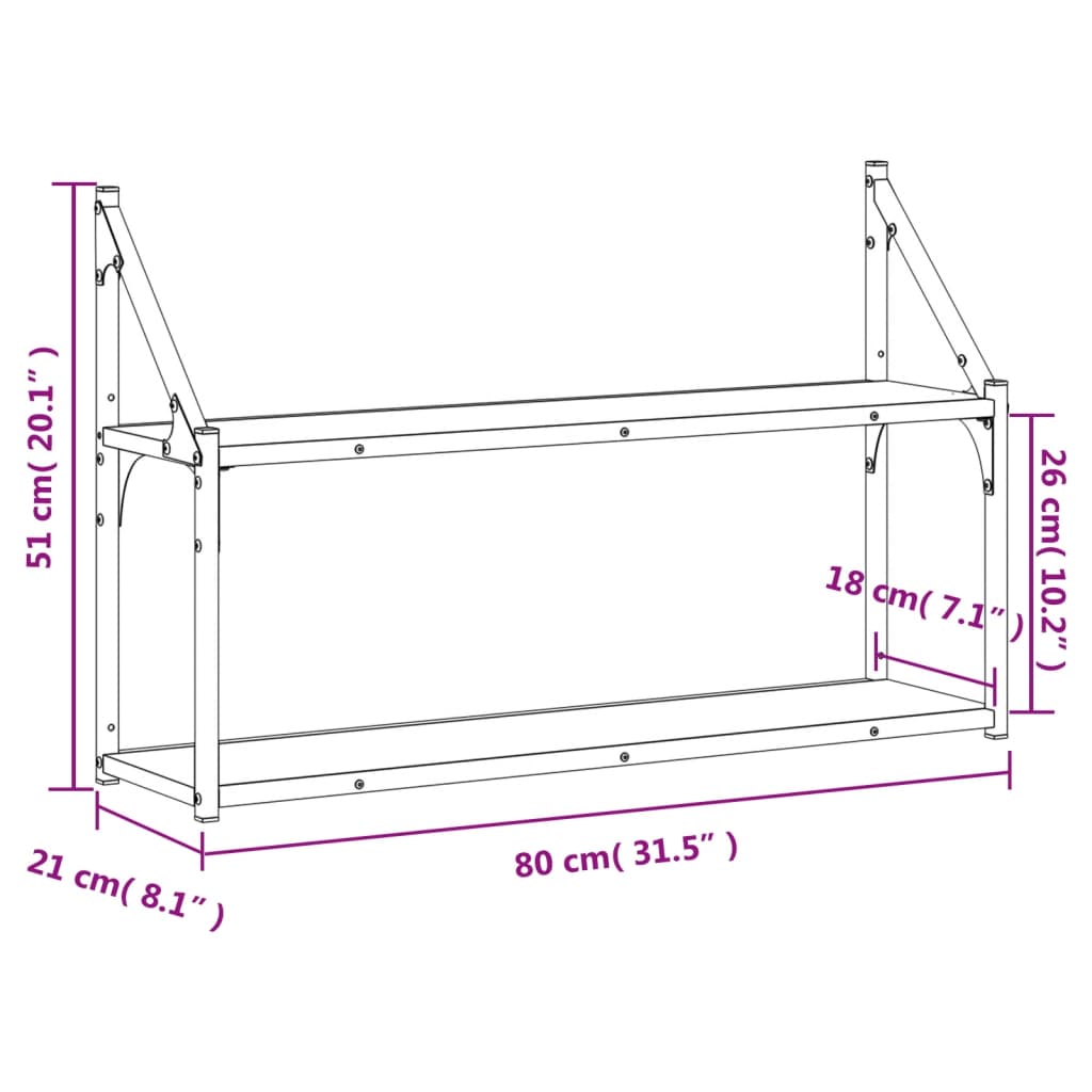 vidaXL Wandrek 2-laags 80x21x51 cm bewerkt hout sonoma eikenkleurig