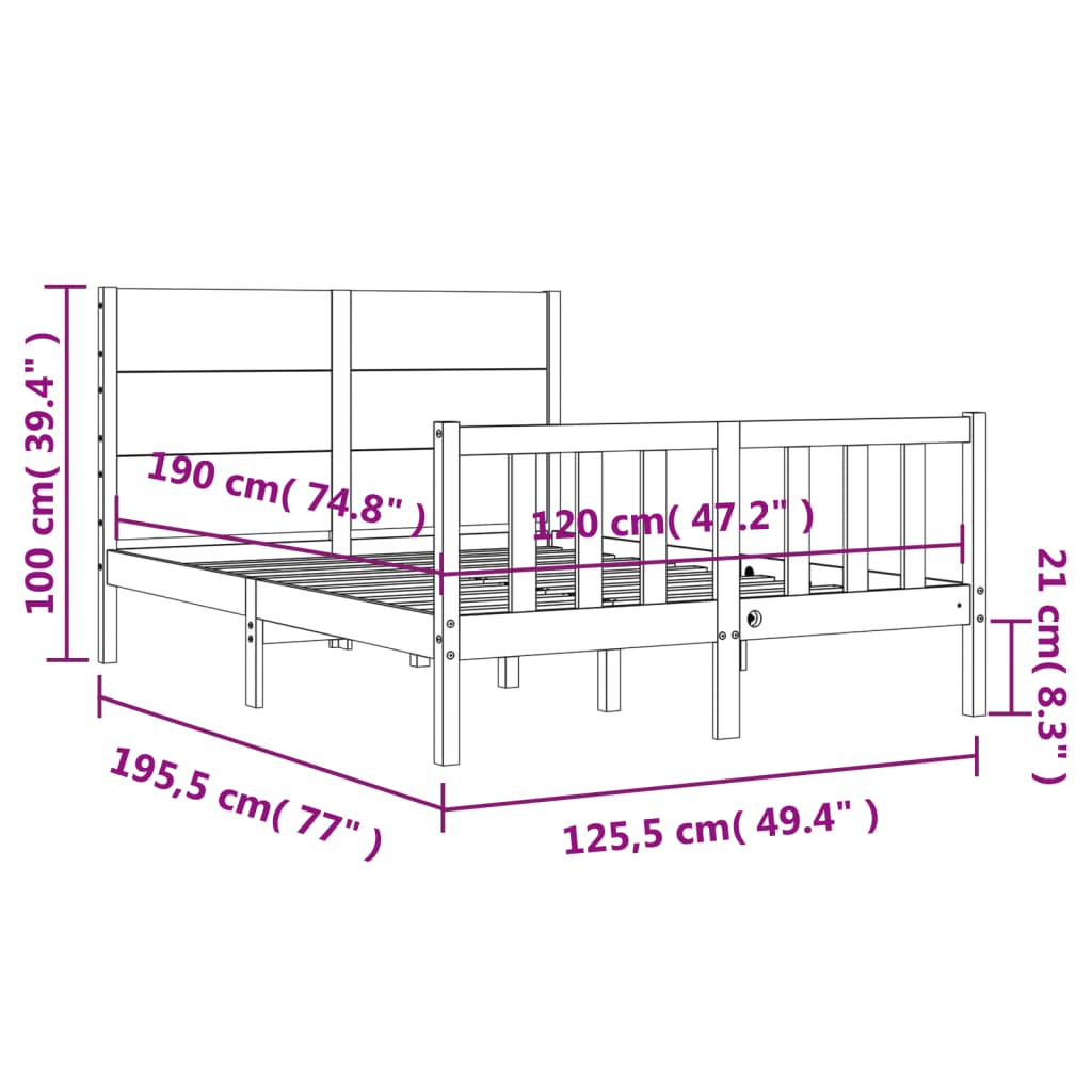 vidaXL Bedframe met hoofdbord massief hout zwart