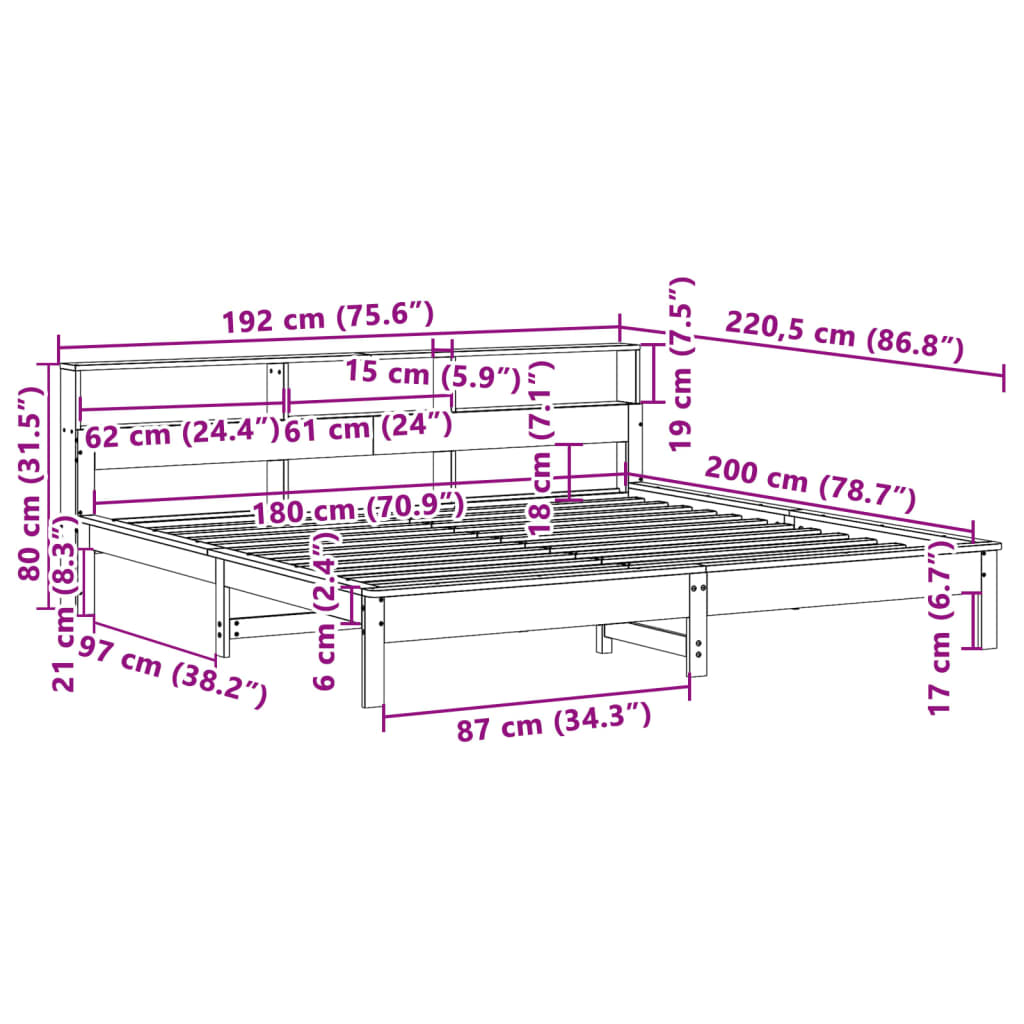 vidaXL Bedframe zonder matras massief grenenhout wit 180x200 cm