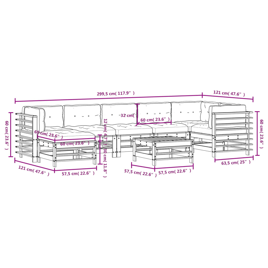 vidaXL 8-delige Loungeset met kussens massief hout honingbruin