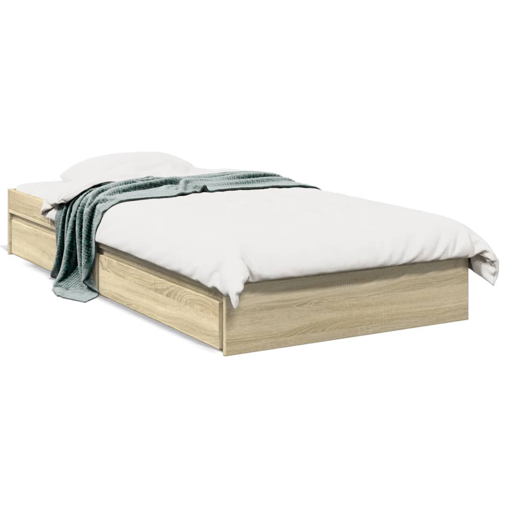 vidaXL Bedframe met lades bewerkt hout sonoma eikenkleurig 75x190 cm