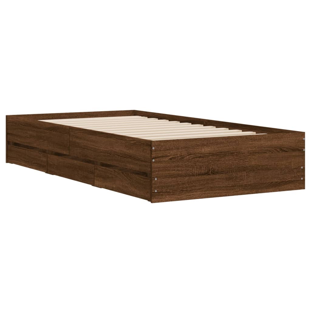 vidaXL Bedframe met lades bewerkt hout bruin eikenkleur 75x190 cm