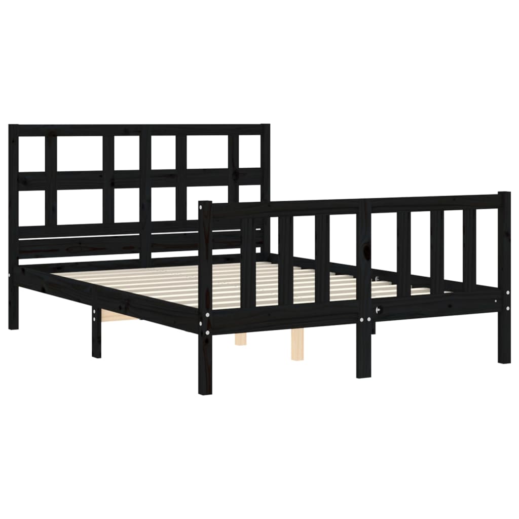 vidaXL Bedframe met hoofdbord massief hout zwart 140x200 cm