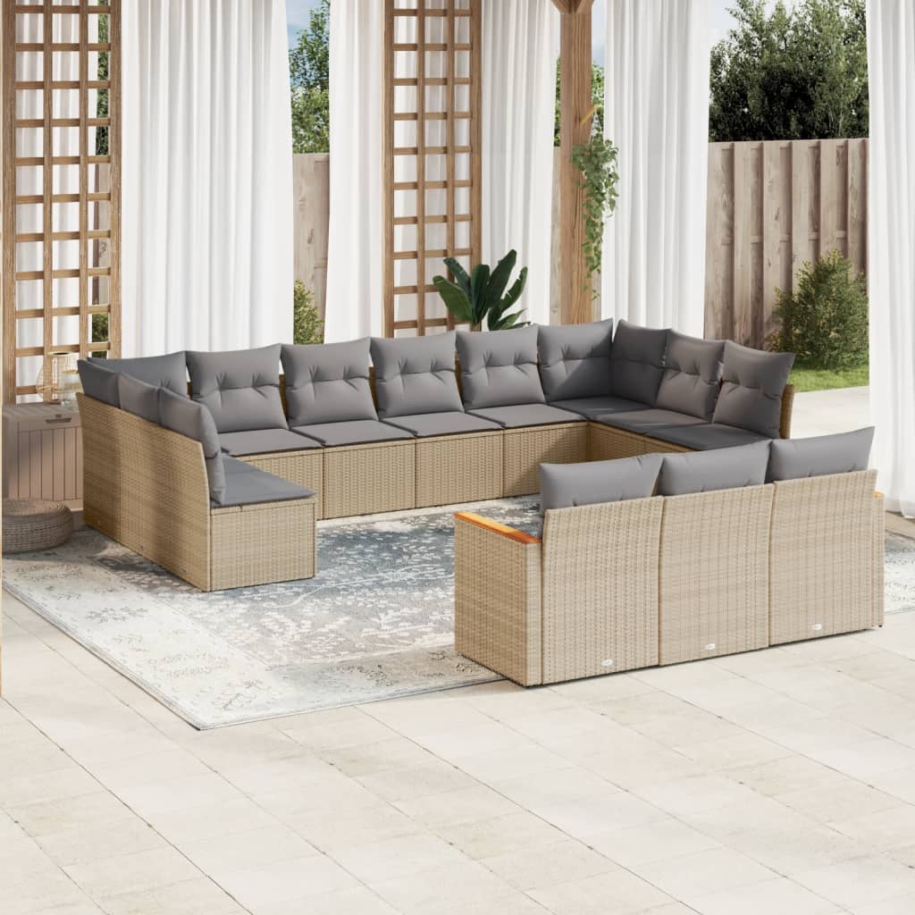 vidaXL 13-delige Loungeset met kussens poly rattan gemengd beige