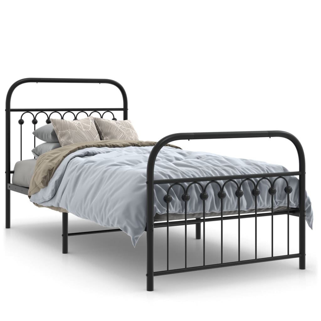 vidaXL Bedframe met hoofd- en voeteneinde metaal zwart 90x200 cm