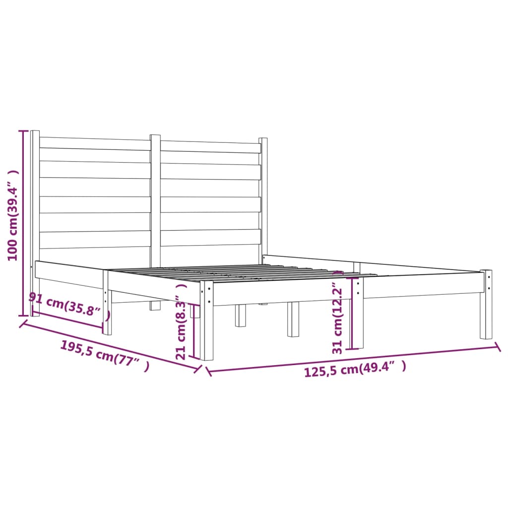 vidaXL Bedframe massief grenenhout zwart 120x190 cm