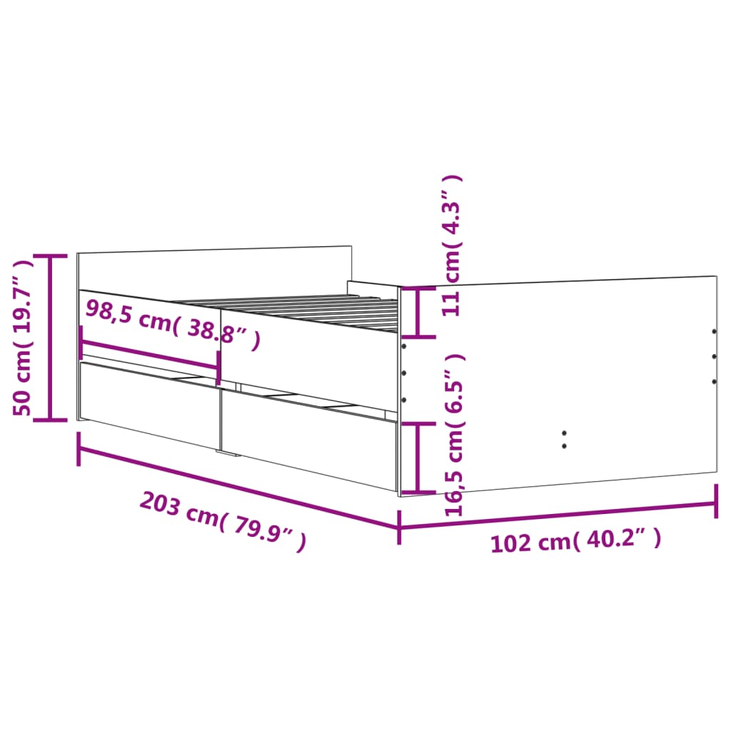 vidaXL Bedframe met lades sonoma eikenkleurig 100x200 cm