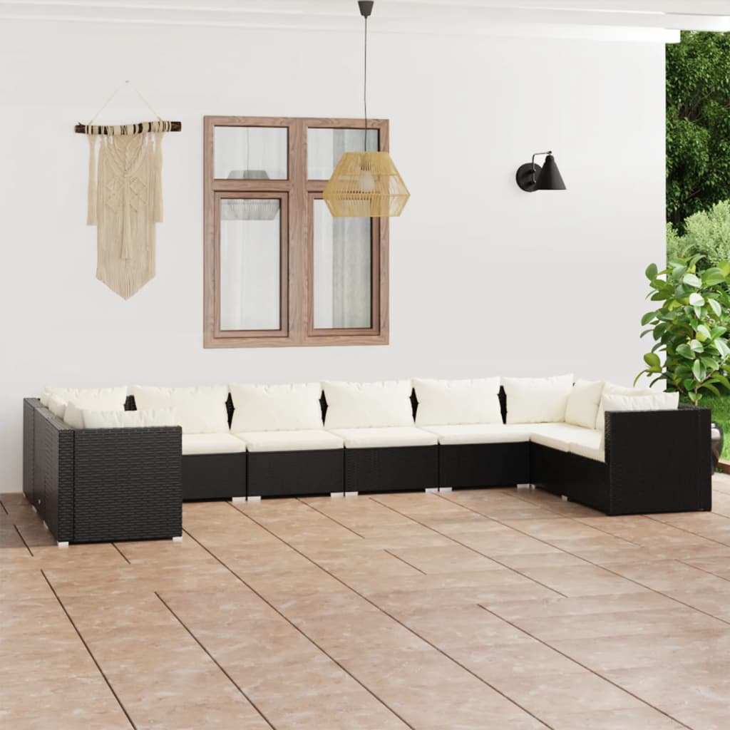 vidaXL 10-delige Loungeset met kussens poly rattan zwart