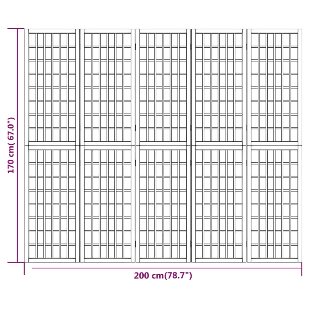 vidaXL Kamerscherm inklapbaar 5 panelen Japanse stijl 200x170 cm wit