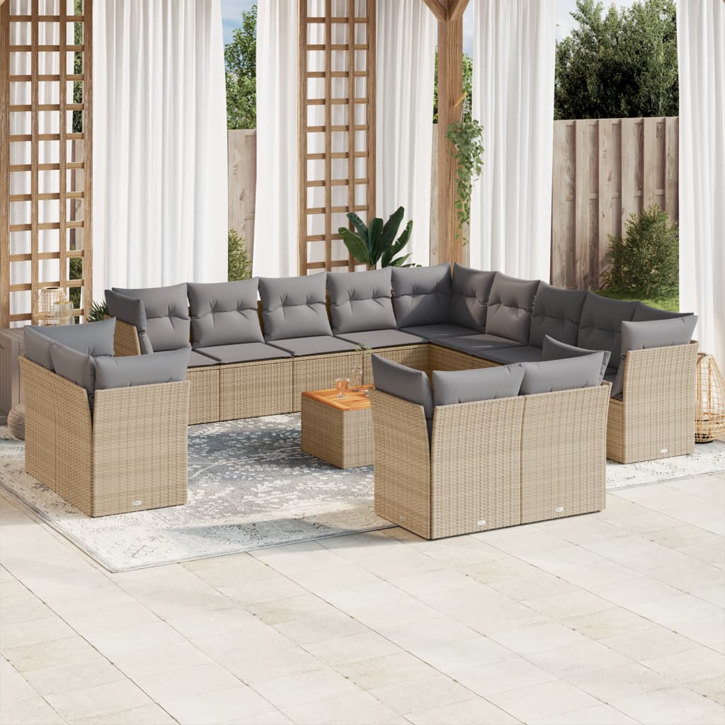 vidaXL 14-delige Loungeset met kussens poly rattan beige