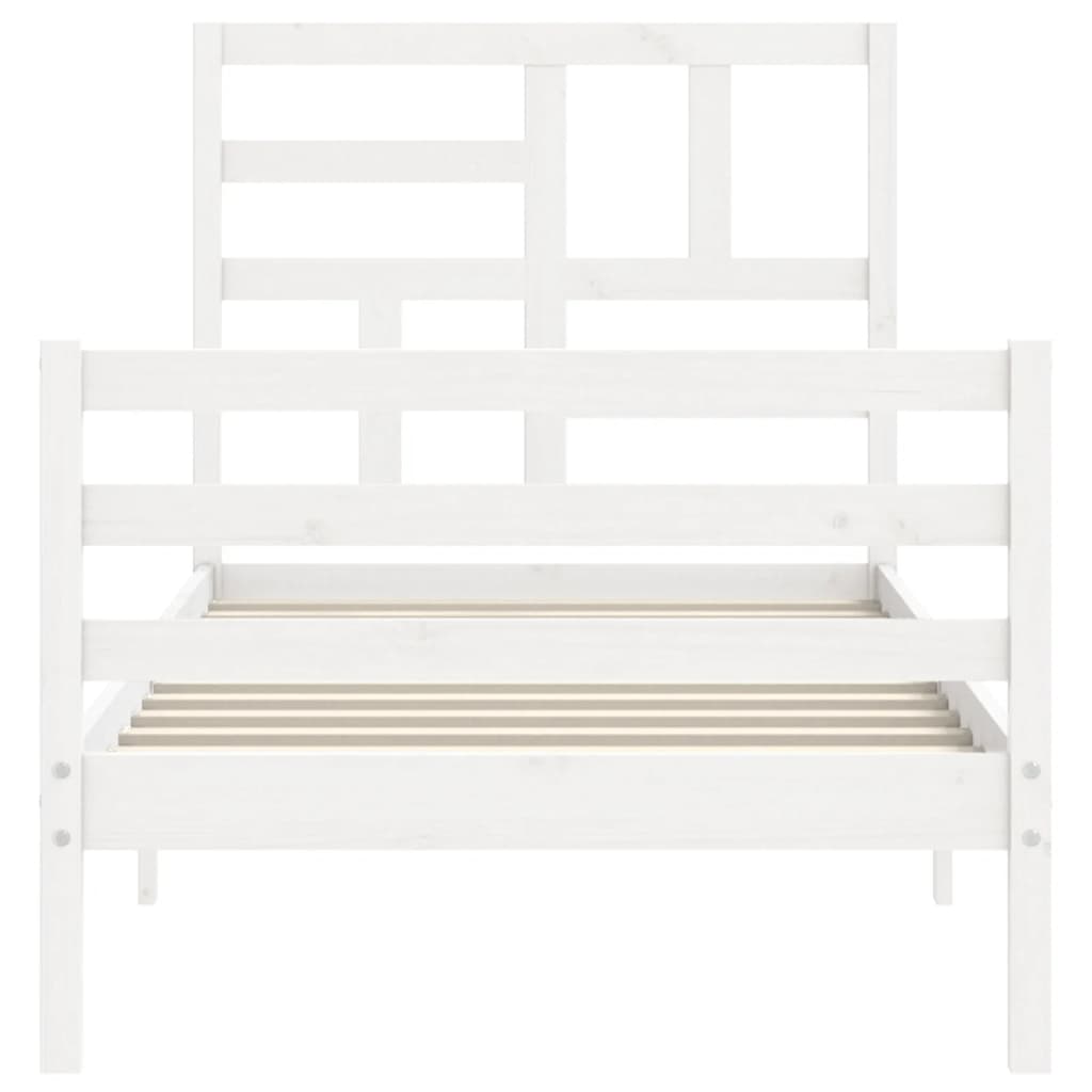 vidaXL Bedframe met hoofdbord massief hout wit 90x200 cm