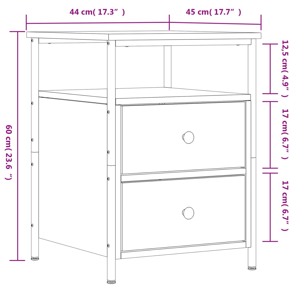 vidaXL Nachtkastje 44x45x60 cm bewerkt hout sonoma eikenkleurig