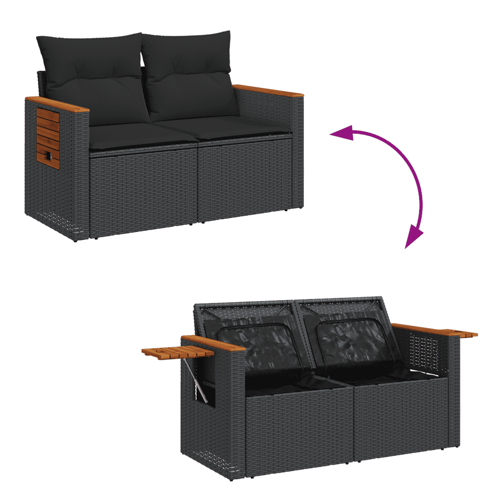 vidaXL 7-delige Loungeset met kussens poly rattan zwart