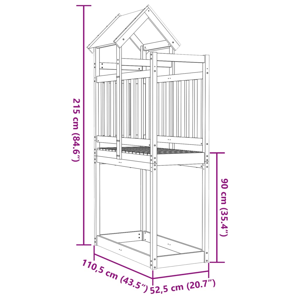 vidaXL Speeltoren 110,5x52,5x215 cm massief grenenhout