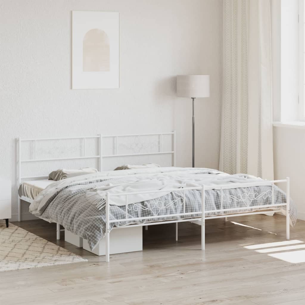 vidaXL Bedframe met hoofd- en voeteneinde metaal wit 180x200 cm