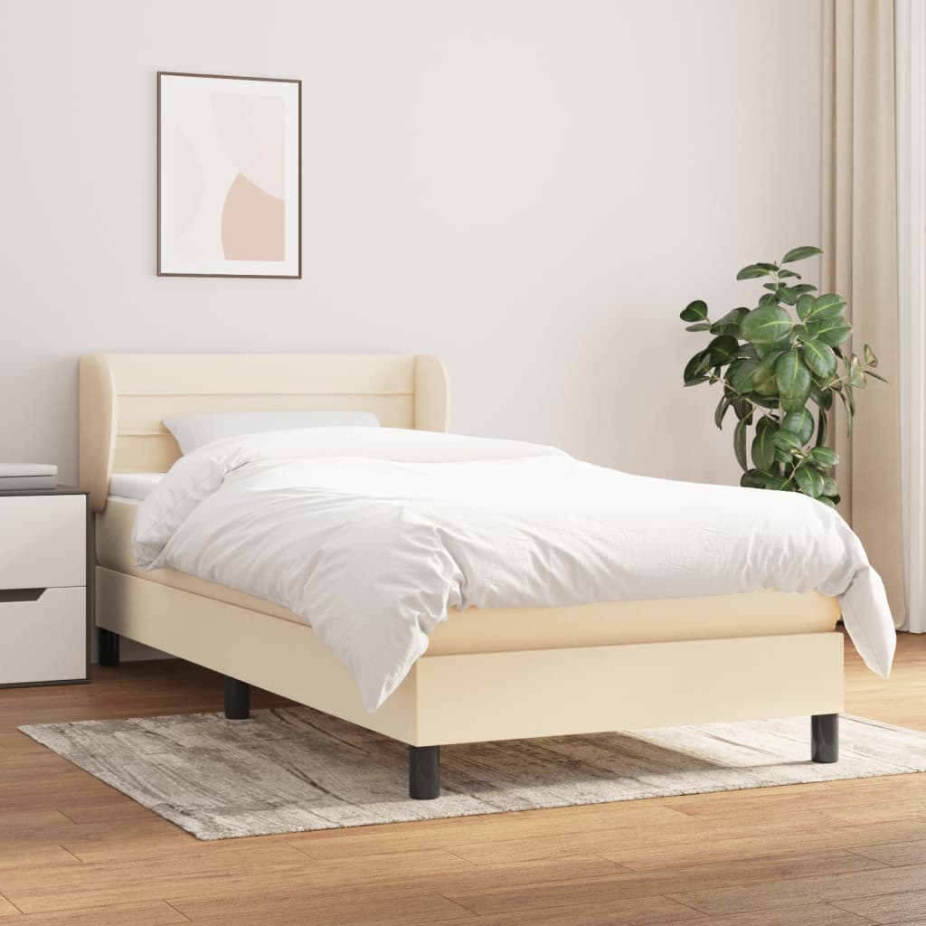 vidaXL Boxspring met matras stof crèmekleurig 90x190 cm