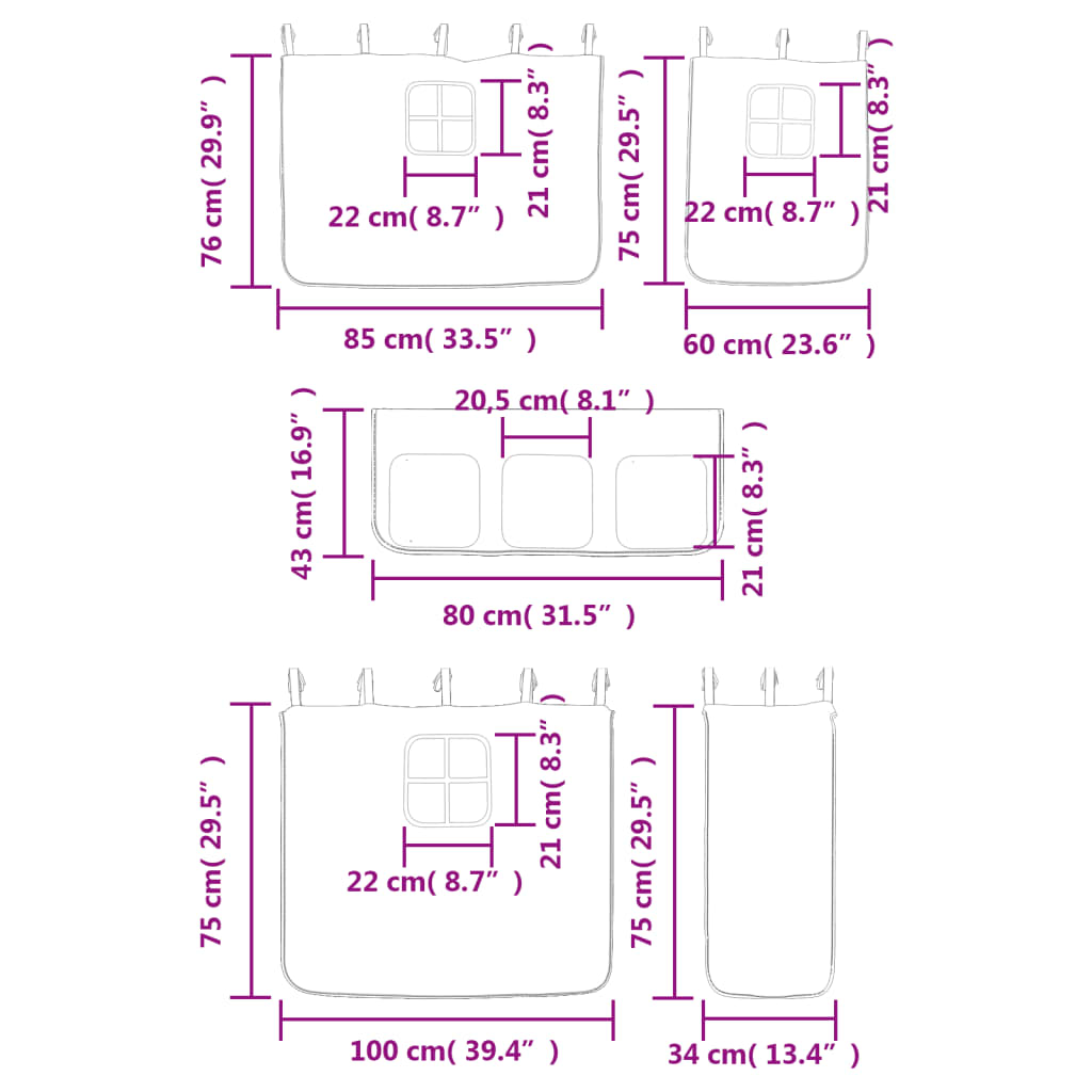 vidaXL Kinderhoogslaper met gordijnen 80x200 cm massief grenenhout