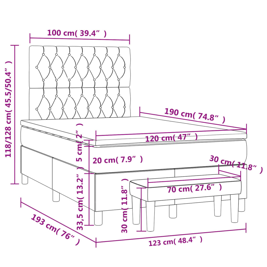 vidaXL Boxspring met matras stof crèmekleurig 120x190 cm