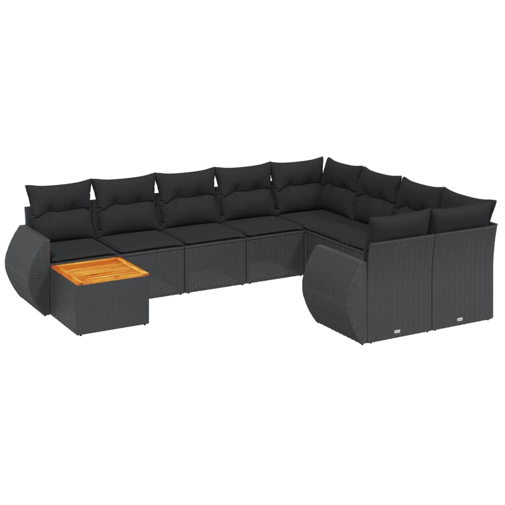 vidaXL 10-delige Loungeset met kussens poly rattan zwart