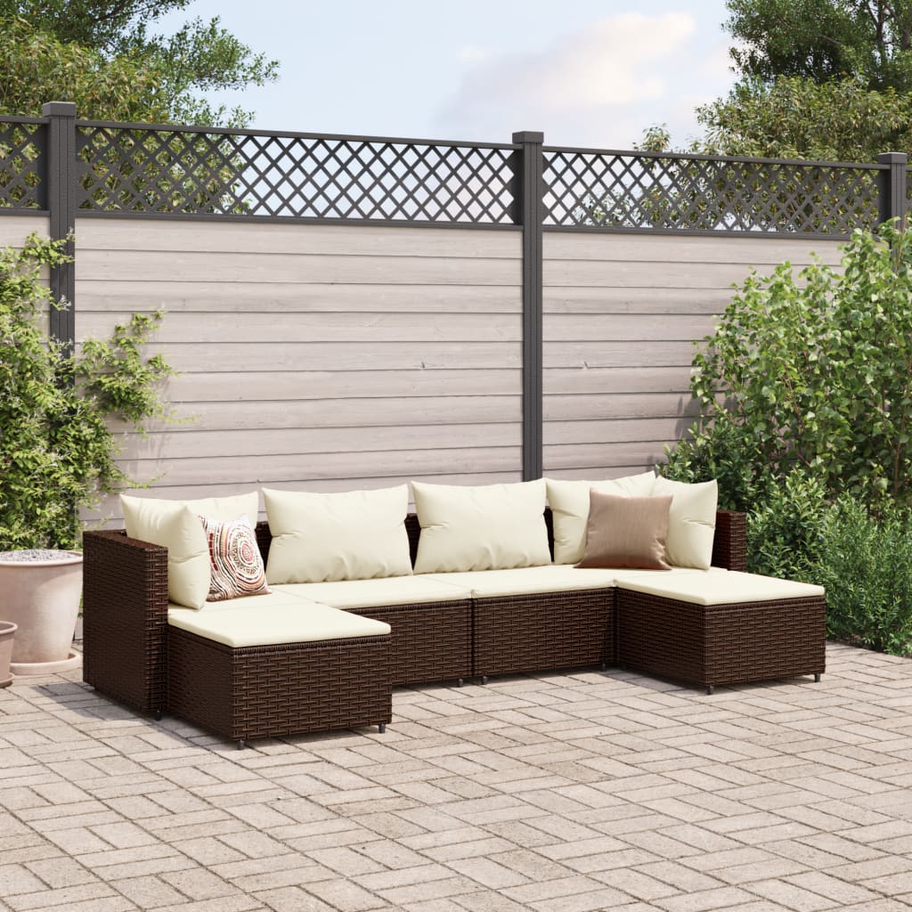 vidaXL 6-delige Loungeset met kussens poly rattan bruin