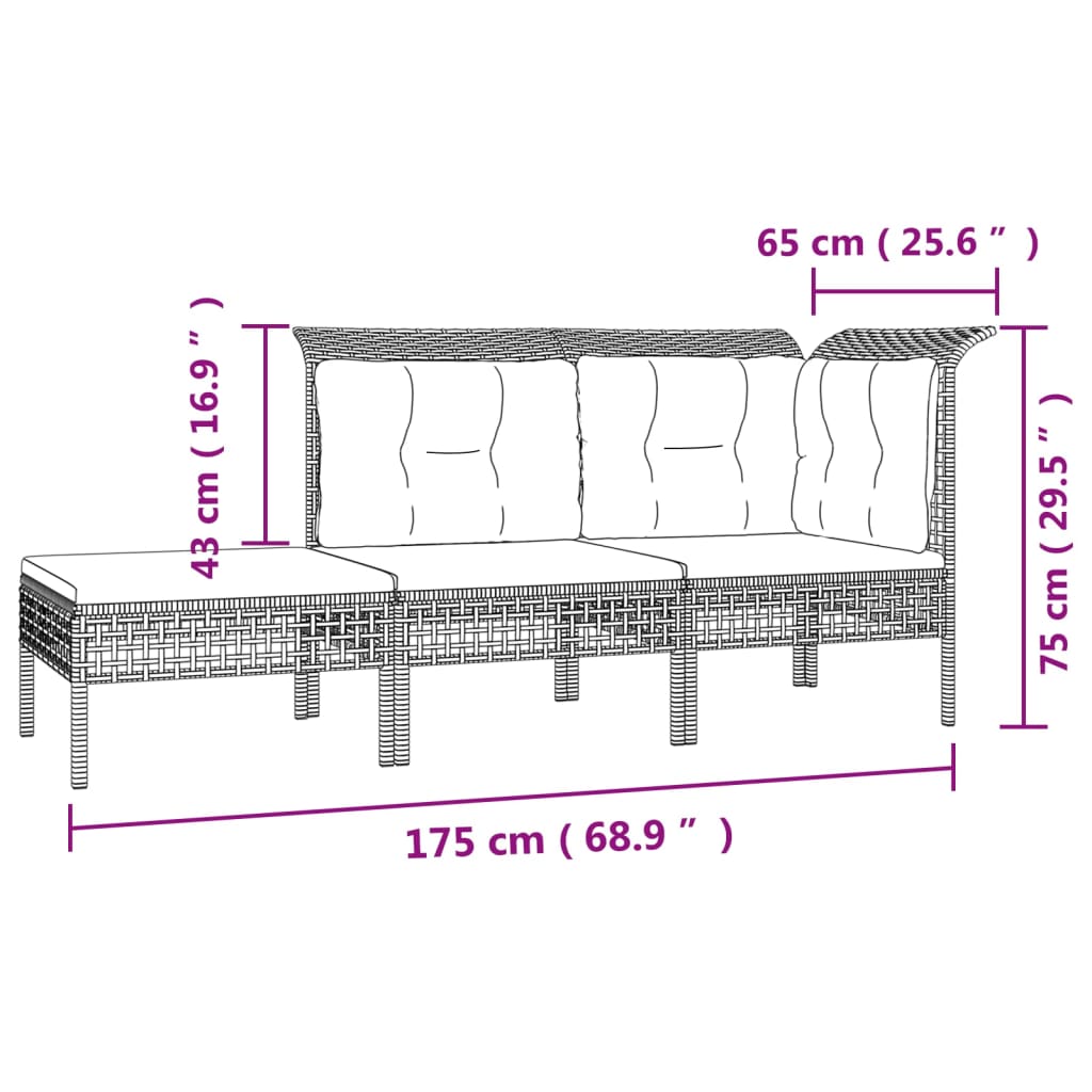 vidaXL 7-delige Loungeset met kussens poly rattan grijs