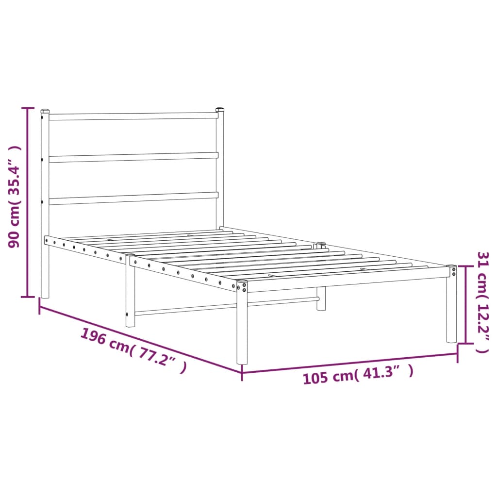 vidaXL Bedframe met hoofdbord metaal zwart 100x190 cm