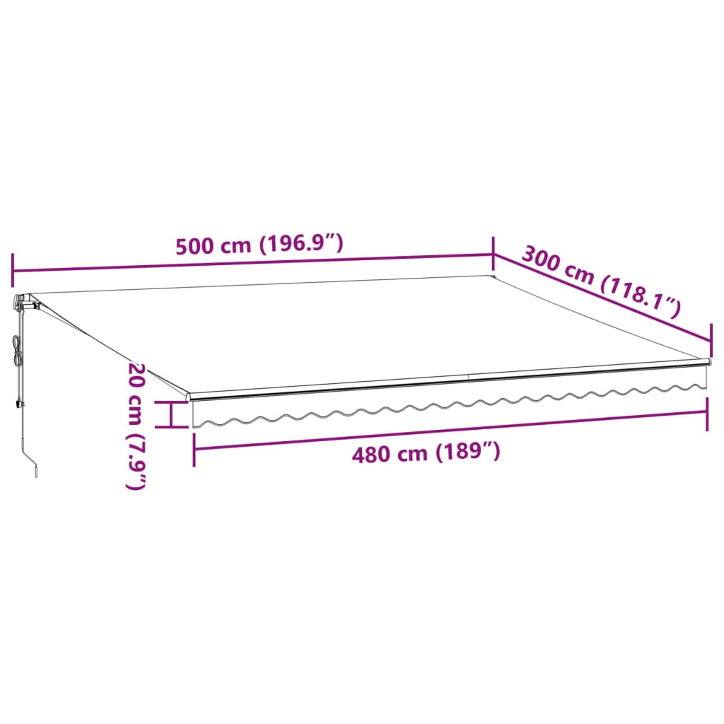 vidaXL Luifel automatisch uittrekbaar LED 500x300 cm antraciet en wit