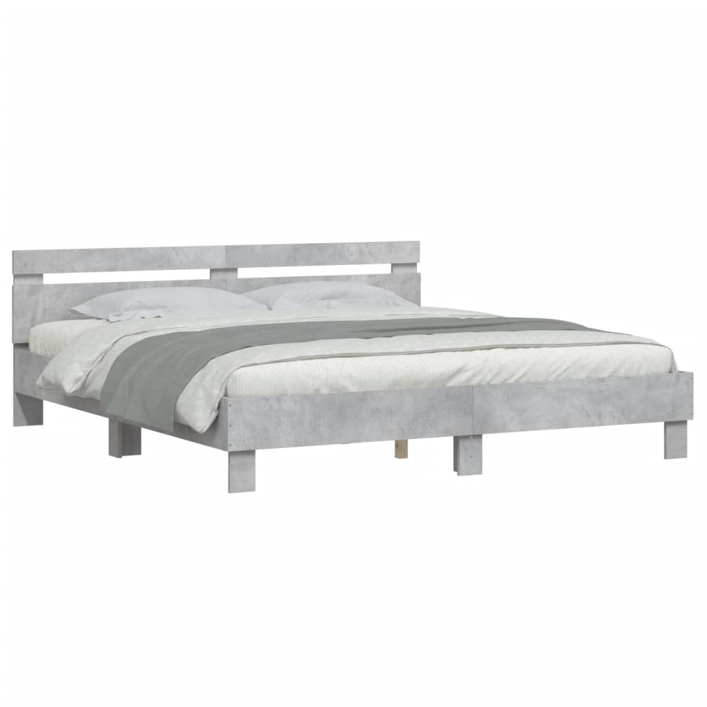 vidaXL Bedframe met hoofdeinde bewerkt hout betongrijs 160x200 cm