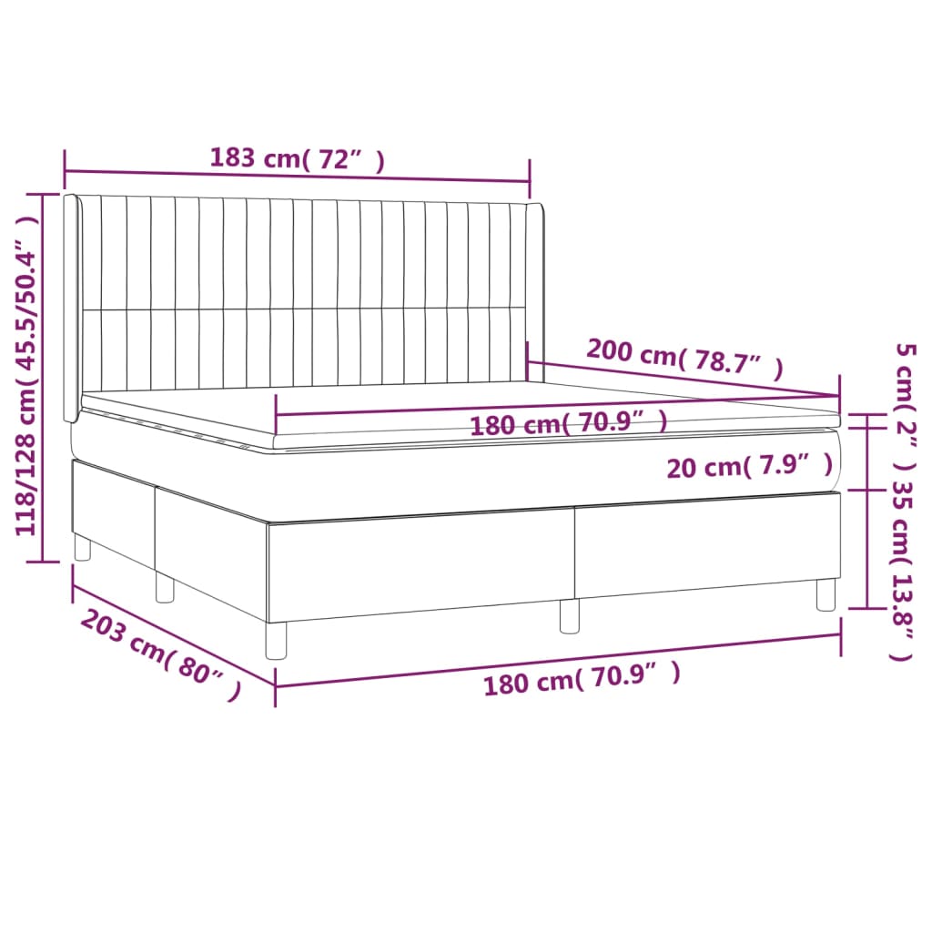 vidaXL Boxspring met matras en LED stof donkerbruin 180x200 cm