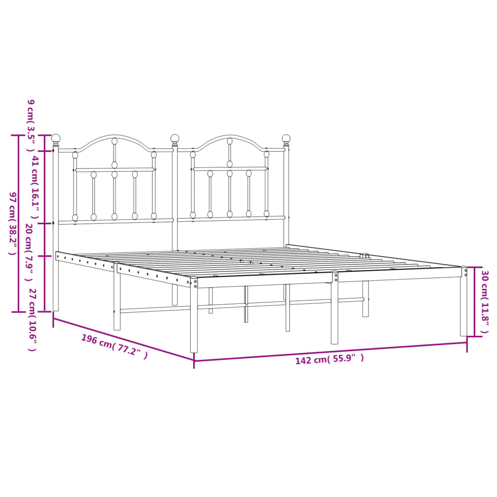 vidaXL Bedframe met hoofdbord metaal wit 135x190 cm