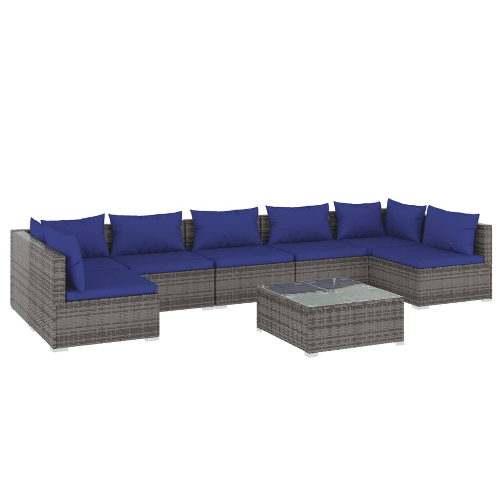 vidaXL 8-delige Loungeset met kussens poly rattan grijs