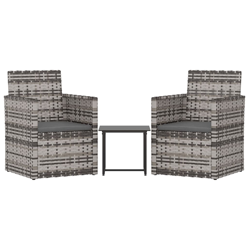 vidaXL 3-delige Loungeset met kussens poly rattan grijs