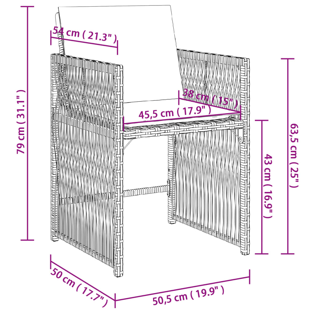 vidaXL Tuinstoelen 4 st met kussens poly rattan zwart