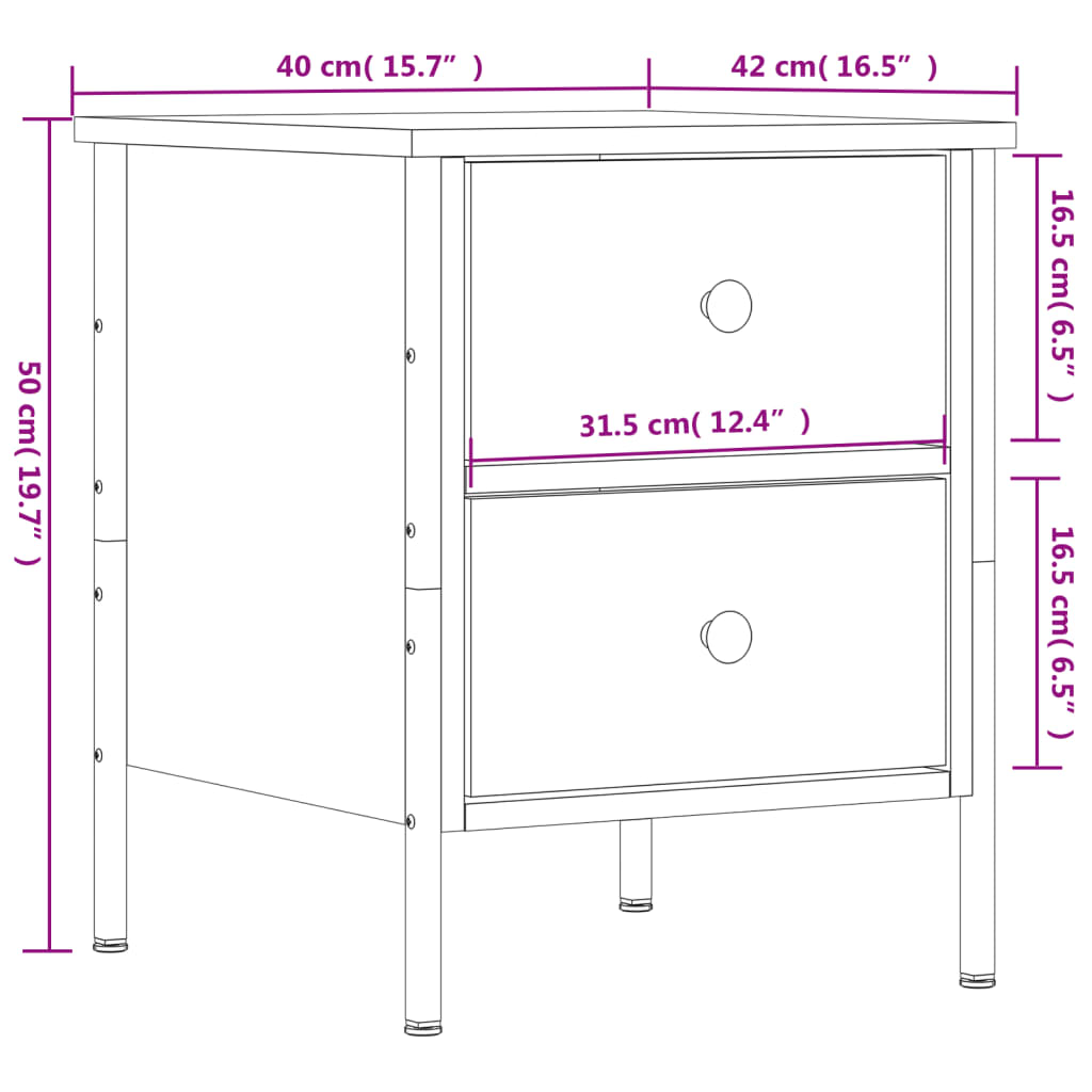 vidaXL Nachtkastjes 2 st 40x42x50 cm bewerkt hout sonoma eikenkleurig