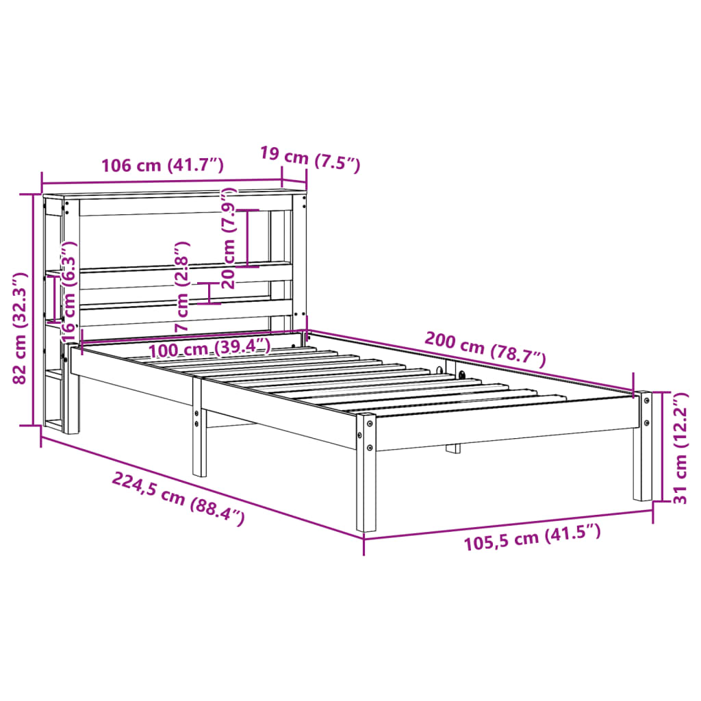 vidaXL Bedframe zonder matras massief grenenhout 100x200 cm