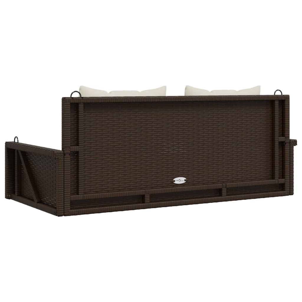 vidaXL Schommelbank met kussens 119x56x48 cm poly rattan bruin