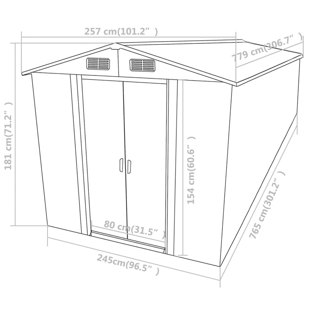 vidaXL Tuinschuur 257x779x181 cm gegalvaniseerd staal bruin