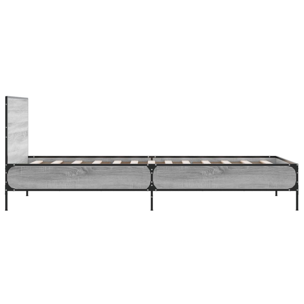 vidaXL Bedframe bewerkt hout en metaal grijs sonoma eiken 90x190 cm