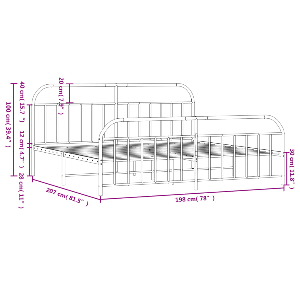 vidaXL Bedframe met hoofd- en voeteneinde metaal zwart 193x203 cm