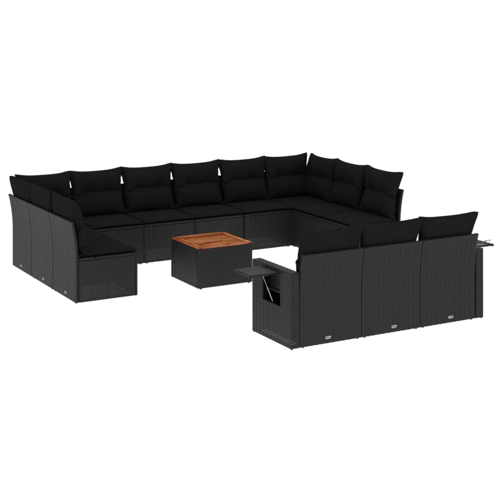 vidaXL 14-delige Loungeset met kussens poly rattan zwart