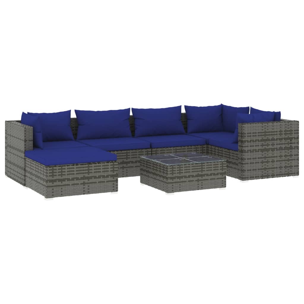 vidaXL 7-delige Loungeset met kussens poly rattan grijs