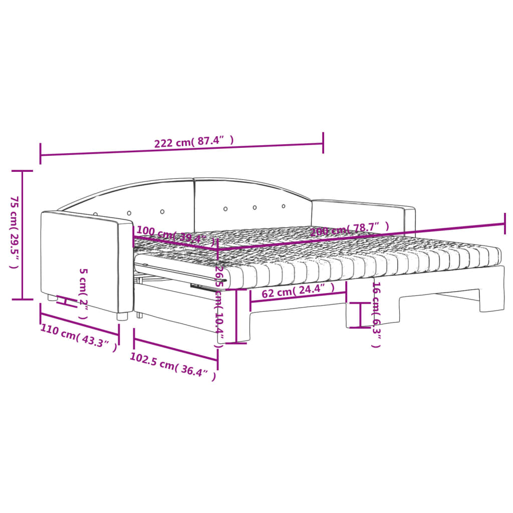 vidaXL Slaapbank onderschuifbed matrassen 100x200cm fluweel lichtgrijs