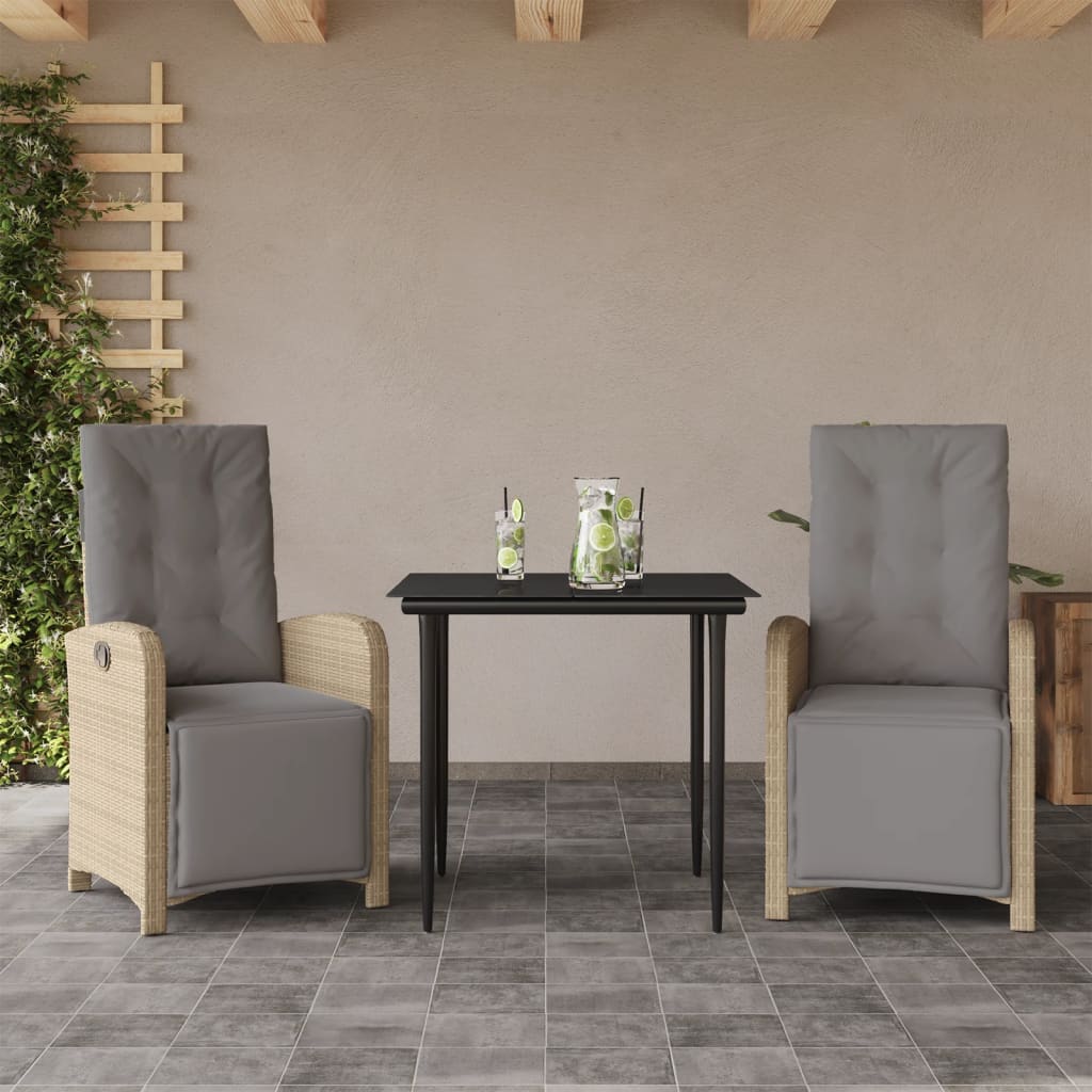 vidaXL 3-delige Bistroset met kussens poly rattan beige