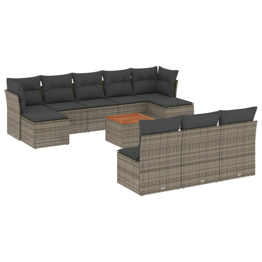 vidaXL 11-delige Loungeset met kussens poly rattan grijs