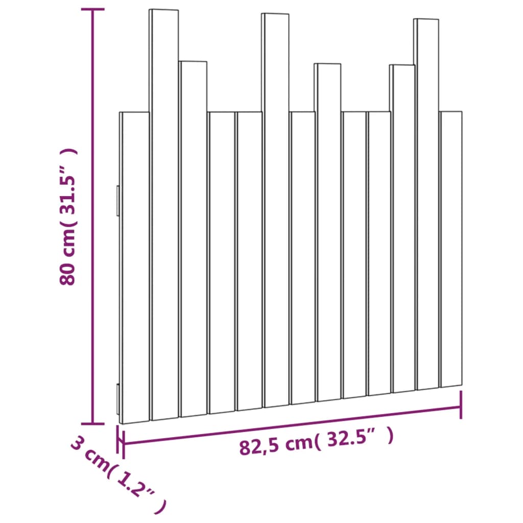 vidaXL Hoofdbord wandmontage 82,5x3x80 cm massief grenenhout zwart