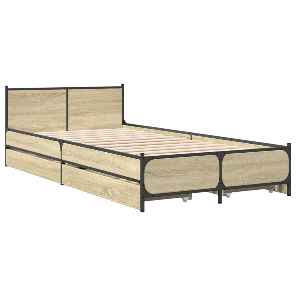 vidaXL Bedframe met lades bewerkt hout sonoma eikenkleurig 75x190 cm